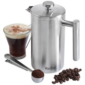 VonShef Edelstahl Kaffeebereiter Kaffeefilter mit Messlöffel und Beutelclip - 3 / 6 / 8 Tasse (8 Tasse/1000ml)